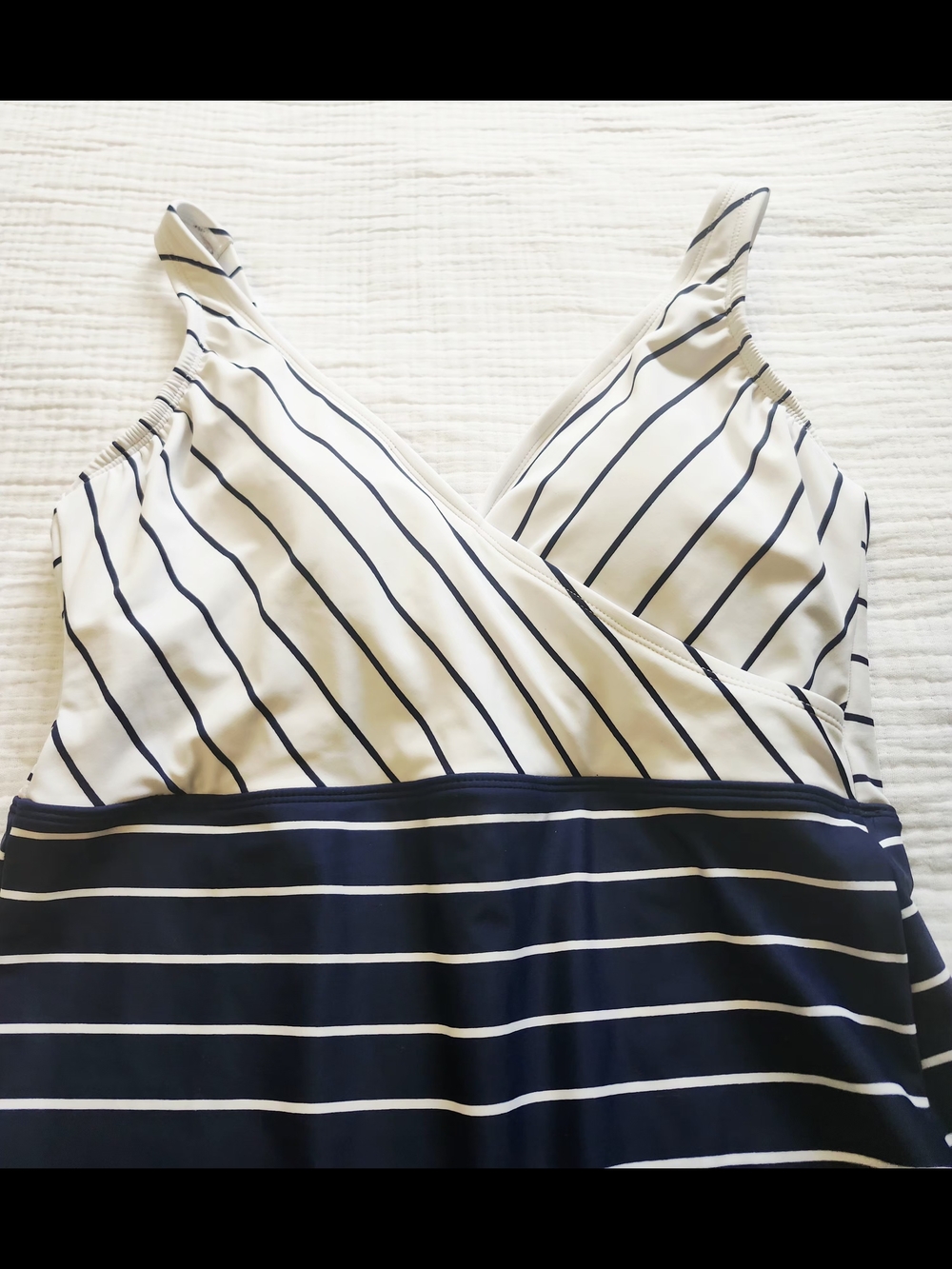 Kona Sol Navy and White Striped One-Piece Swimsuit - Picture 3 of 10